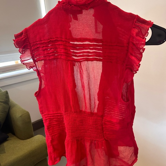 Bebe Red Ruffled Button-Front Top - Picture 3 of 3